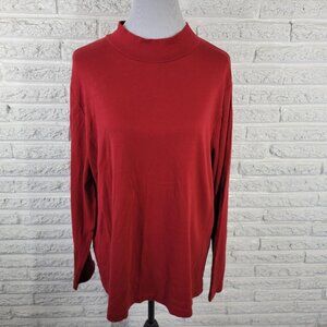 Croft Barrow Womens Top 2X Plus Long Sleeve Red High Neck Cotton Comfy RED47E